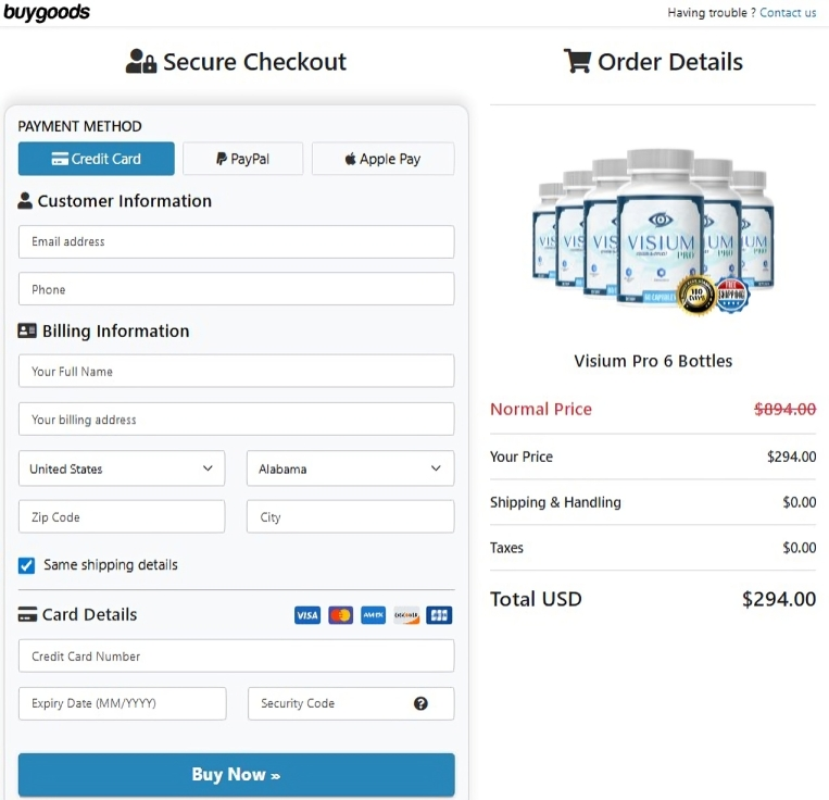 Visium Pro Order Page